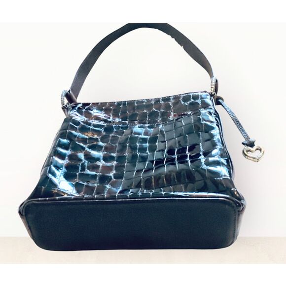 Brighton Sonny Moc Croc Patent Leather Organizer Wallet Shoulder Bag in Brown - Picture 3 of 10